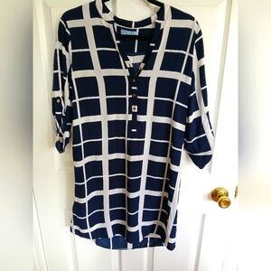Cynthia Rowley Women's 3/4 Length Sleeve Navy And White Plaid Shirt Dress Size 8